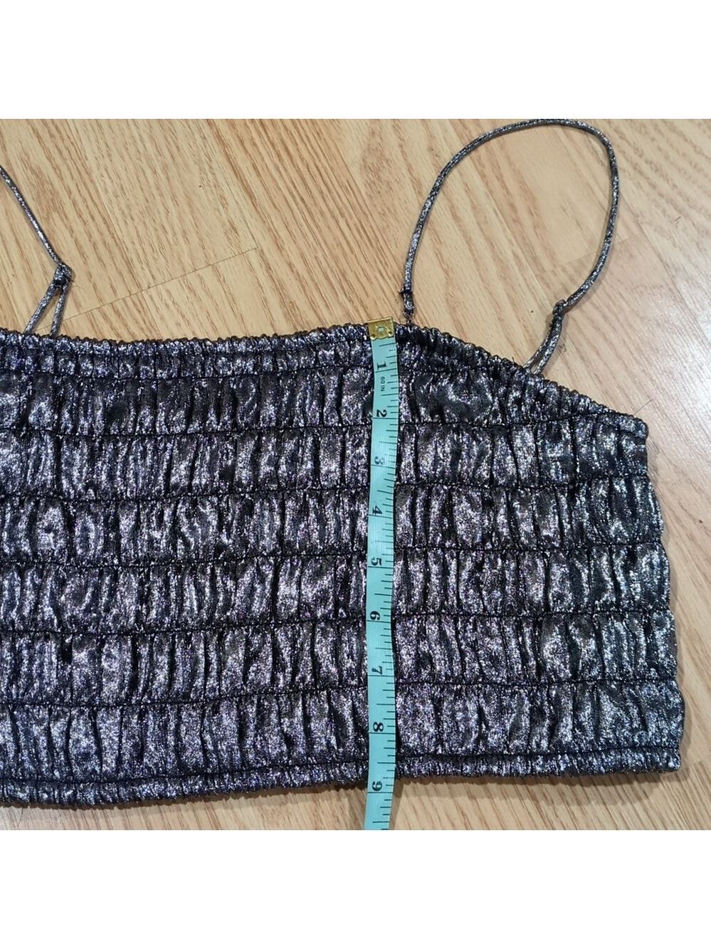 silver metallic strappy smocked top. 2XL - Picture 7 of 8